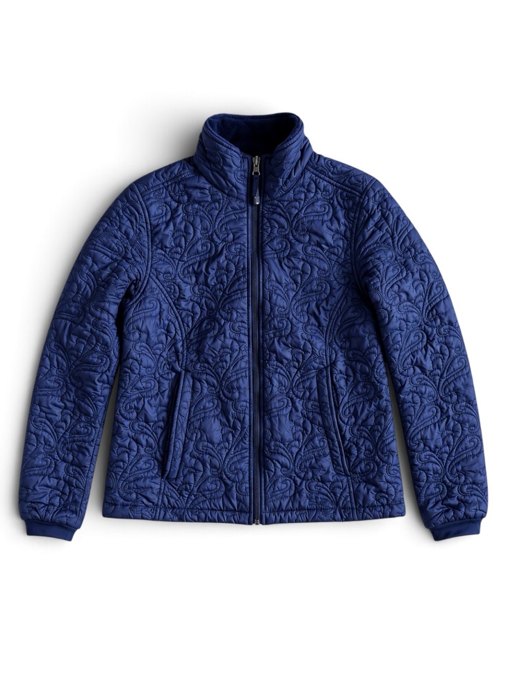 L.L. Bean PrimaLoft Quilted Puffer Jacket Navy Blue Paisley Floral Size Large